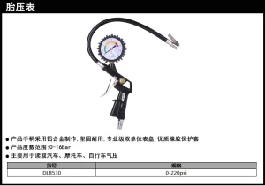 胎压表0-220psi指针(黑)(个);DL8530
