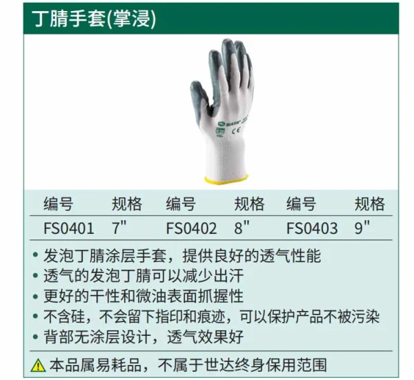 (PPE渠道)丁腈手套(掌浸)7" ; FS0401
