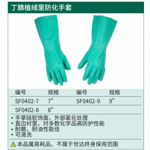(PPE渠道,22-7-4调价)丁腈植绒里防化手套 7" ; SF0402-7