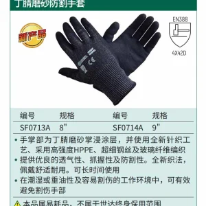 (PPE渠道)丁腈磨砂防割掌浸手套 8’ ; SF0713A