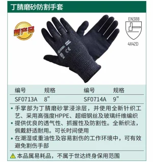 (PPE渠道)丁腈磨砂防割掌浸手套 8’ ; SF0713A