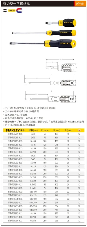 强力型一字螺丝批3x50mm;STMT67264-8-23