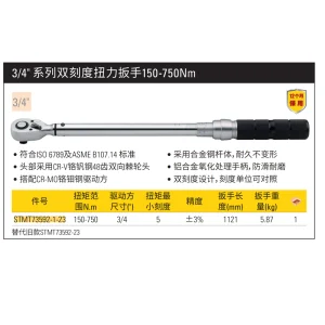 3/4" 系列双刻度扭力扳手150-750Nm/111-553.5 lbf-ft 3% AC;STMT73592-1-23
