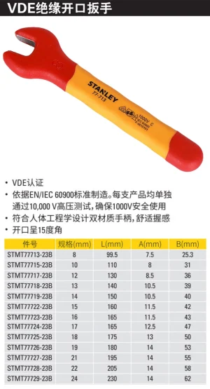 双色绝缘开口扳手8mm;STMT77713-23B