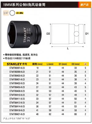 19MM系列公制6角风动套筒19mm;STMT89397-8-23