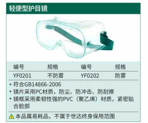 (PPE渠道)轻便型护目镜(不防雾) ; YF0201