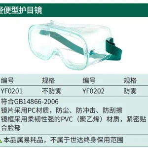 (PPE渠道)轻便型护目镜(不防雾) ; YF0201