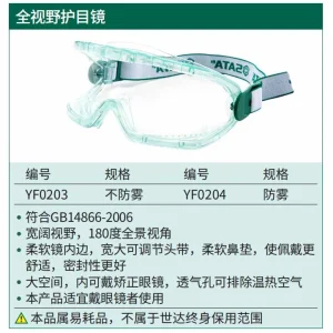 (PPE渠道)全视野护目镜(不防雾) ; YF0203