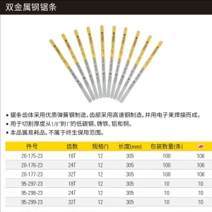 18齿双金属锯条12"(x100);20-175-23