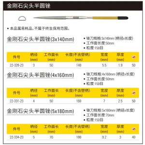 金刚石尖头半圆锉3x140mm;22-328-23