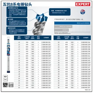 专家级五坑8系电锤钻头 16x400x540mm;2608900215