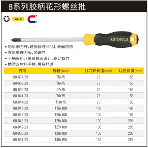B系列胶柄花形螺丝批T7x75mm;60-839-23
