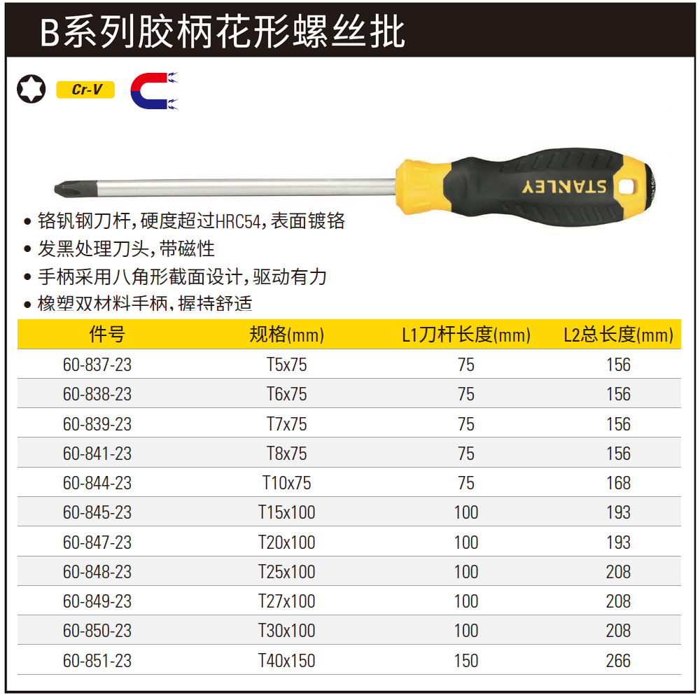 B系列胶柄花形螺丝批T40x150mm;60-851-23
