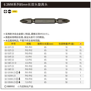 6.3MM系列双头旋具头PH1-PH2x65mm(x10);63-107T-23
