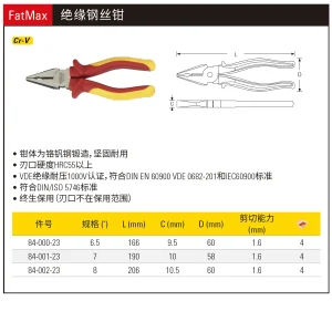 FatMax绝缘钢丝钳6.5“;84-000-23