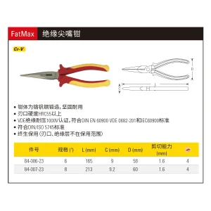 FatMax绝缘尖嘴钳6“;84-006-23