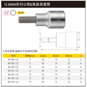 12.5MM系列6角旋具套筒14mm;89-192-1-22