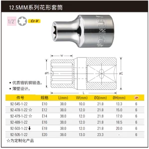 12.5MM系列花形套筒E14(将改定制化);92-479-1-22