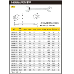 公制精抛光双开口扳手22x24mm;93-078-1-22
