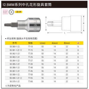 12.5MM系列中孔花形旋具套筒TT25（定制）;93-363-1-22