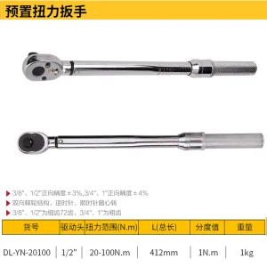 预置扭力扳手1/2寸20-100Nm(银)(把;DL-YN-20100