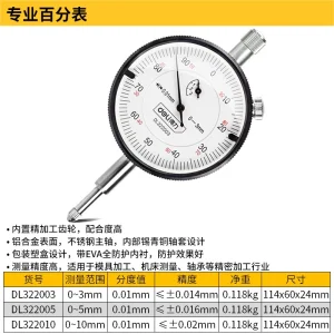 百分表0-5mm专业(银)(把)(售完取消);DL322005