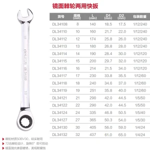 镜面两用棘轮快扳32mm(银)(把);DL34132