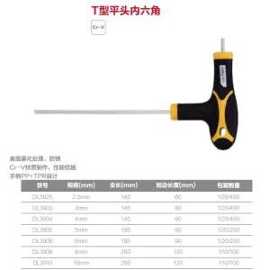 平头T型内六角4MM铬钒钢(黄)(支);DL3904