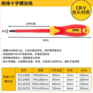 绝缘十字螺丝批PH2x100mm(红)(支);DL516100