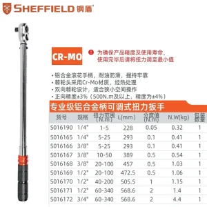 3/8″系列专业级金属柄扭力扳手 20-100 N.m;S016168
