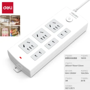 得力18209插座_3+3_3米_PVC袋装(白)(只);WJ-18209