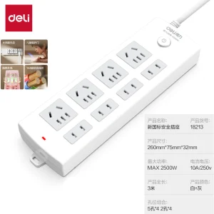 得力18213插座_4+4_3米_PVC袋装(白)(只);WJ-18213