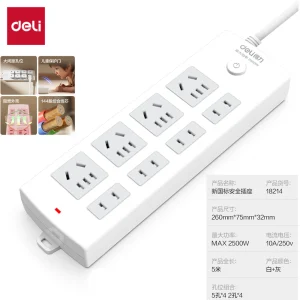 得力18214插座_4+4_5米_PVC袋装(白)(只);WJ-18214