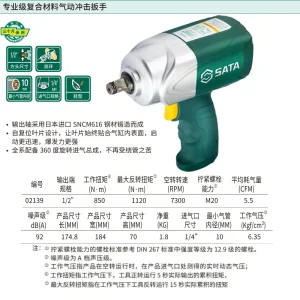 1/2″轻型复合材料气动冲击扳手 ; 02139