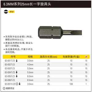 6.3MM系列一字旋具头SL4.0x25mm(x10);63-002T-23