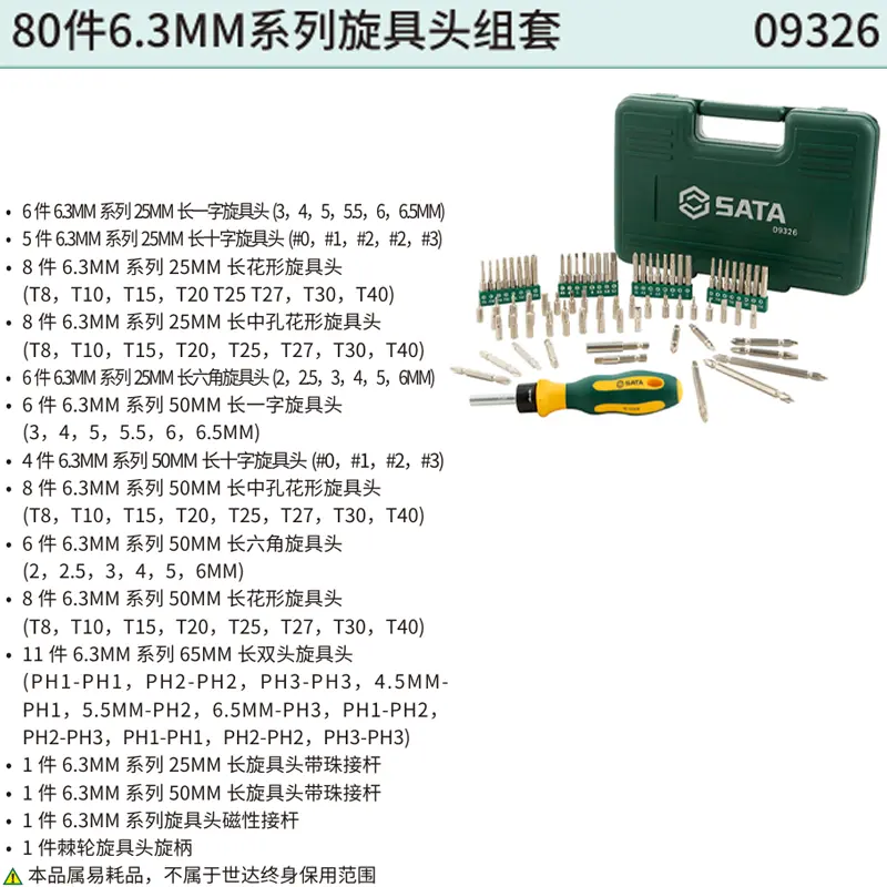 80件6.3MM系列旋具头组套 ; 09326