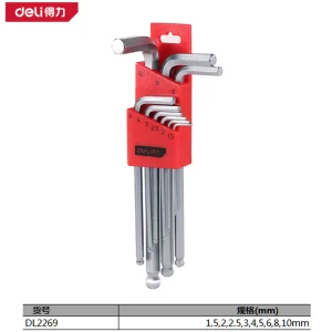 工业级镜面加长球头内六角组套9件套S2(红)(套);DL2269