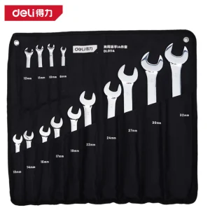 镜面两用扳手套装14件套布包铬钒钢(银)(套);DL0114