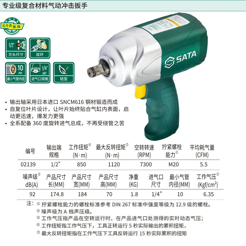 [02139] 1/2″轻型复合材料气动冲击扳手