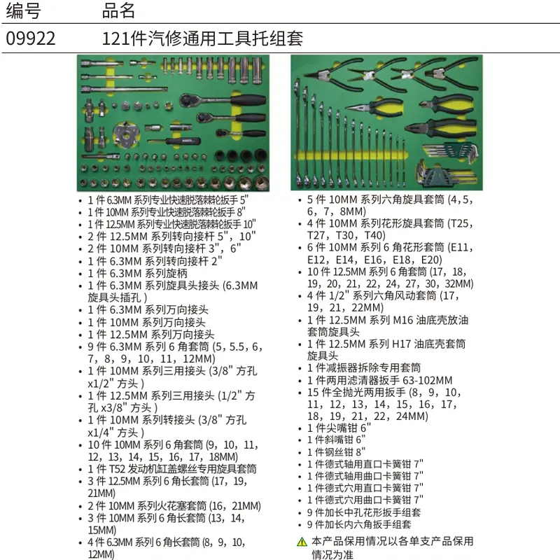 [09922] 121件汽修通用工具托组套