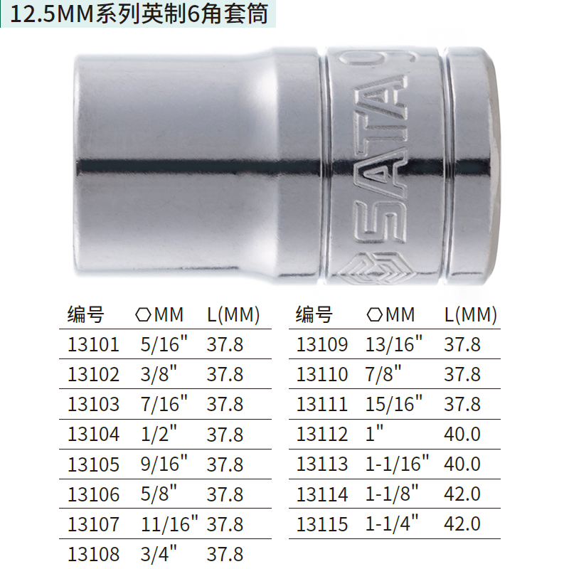 [13104] 12.5MM系列英制6角套筒1/2″