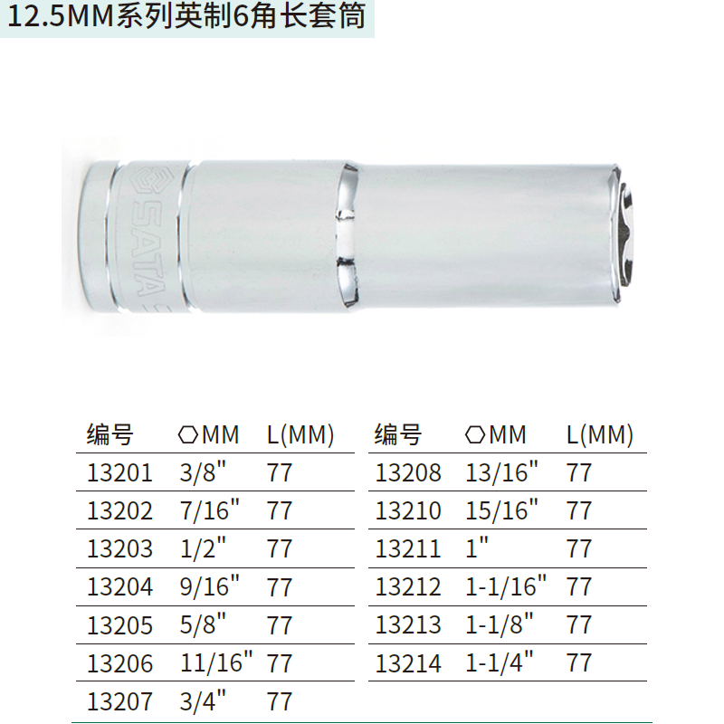 [13202] 12.5MM系列英制6角长套筒7/16″