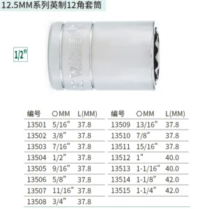 [13506] 12.5MM系列英制12角套筒5/8"