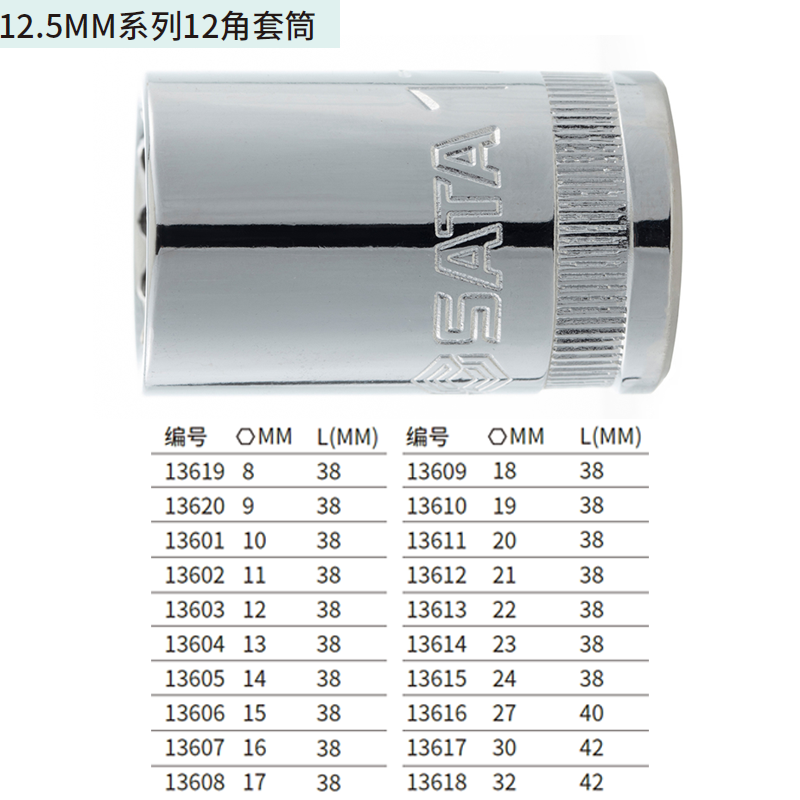 [13620] 12.5MM系列12角套筒9MM