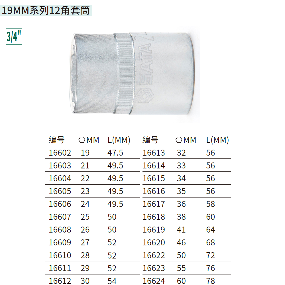 [16617] 19MM系列12角套筒36MM