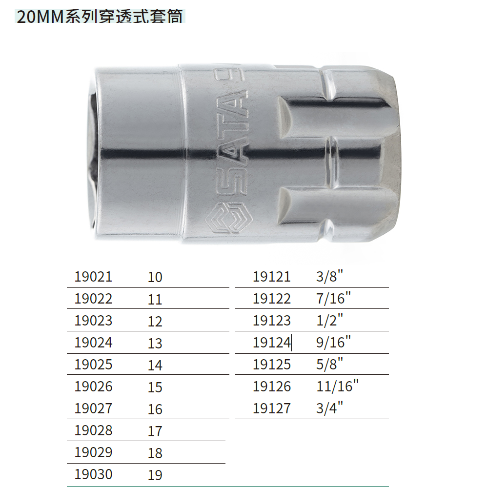 [19121] 20MM系列英制穿透式套筒3/8″