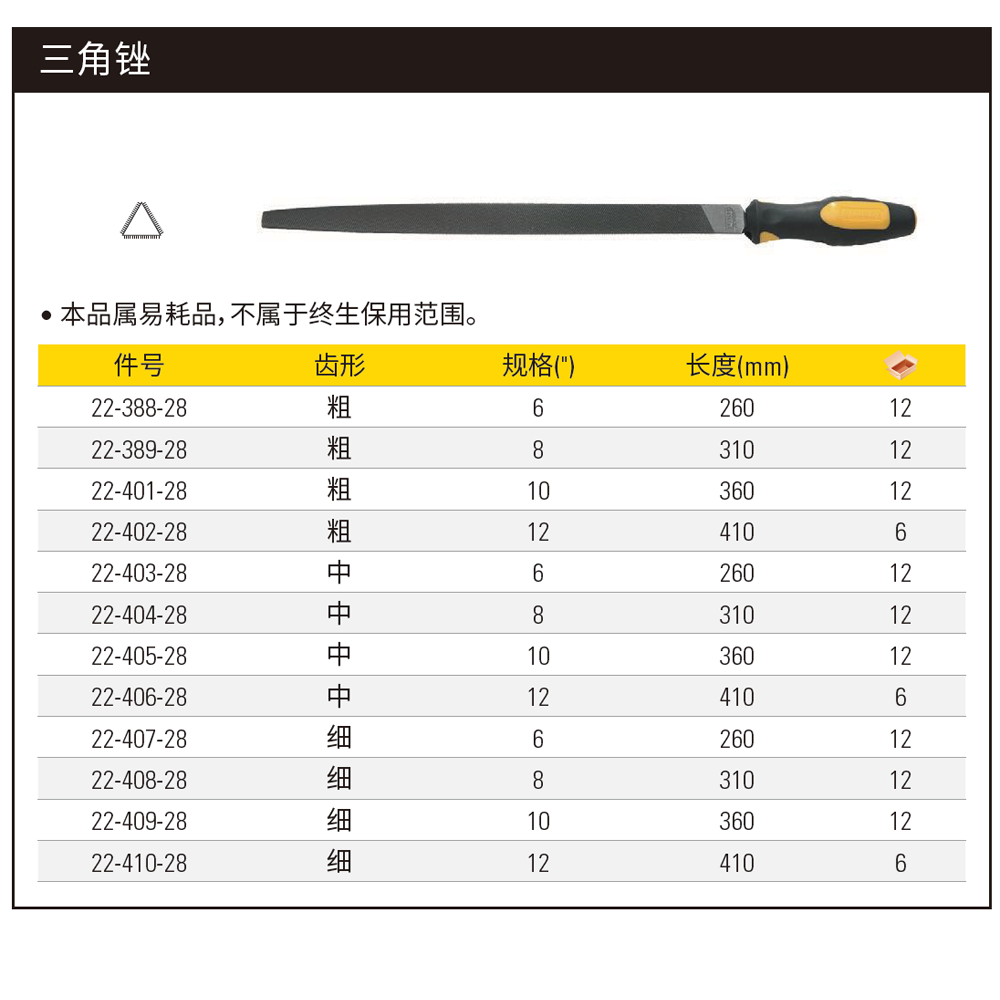 [22-405-28] 中齿三角锉10″