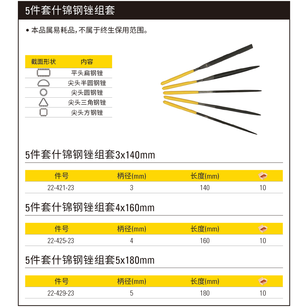 [22-425-23] 5件套什锦钢锉组套4x160mm