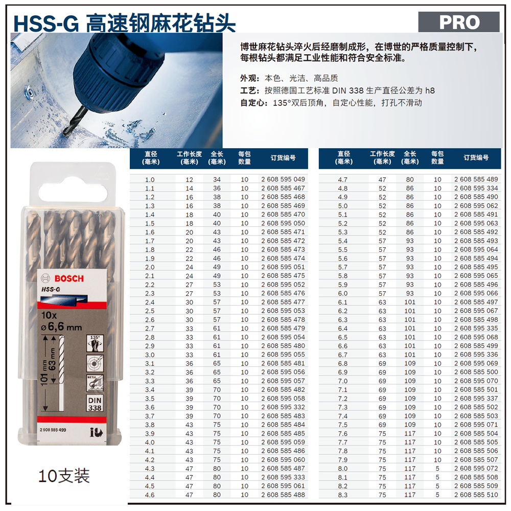 [2608585473] 专业级麻花钻头 1.8mm (10支装)