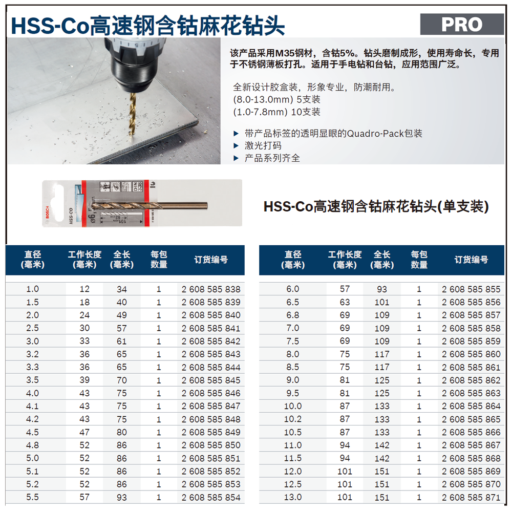 [2608585857] 专业级含钴麻花钻头 6,8mm(单支装)